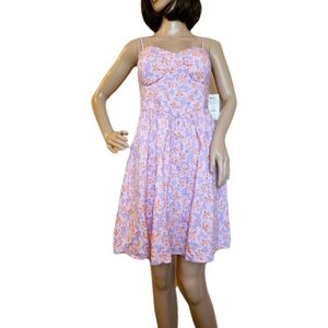 NWT NO BOUNDARIES Pink and Lavender Floral Bustier Poplin Dress Juniors S or L